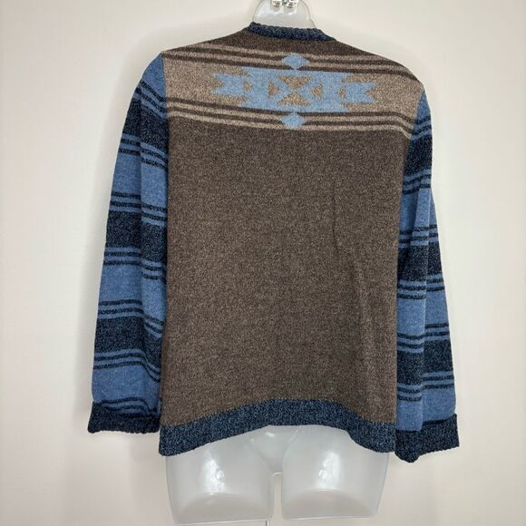 Woolrich vintage Aztec print lambs wool blend zip up sweater blue brown medium - Picture 2 of 7